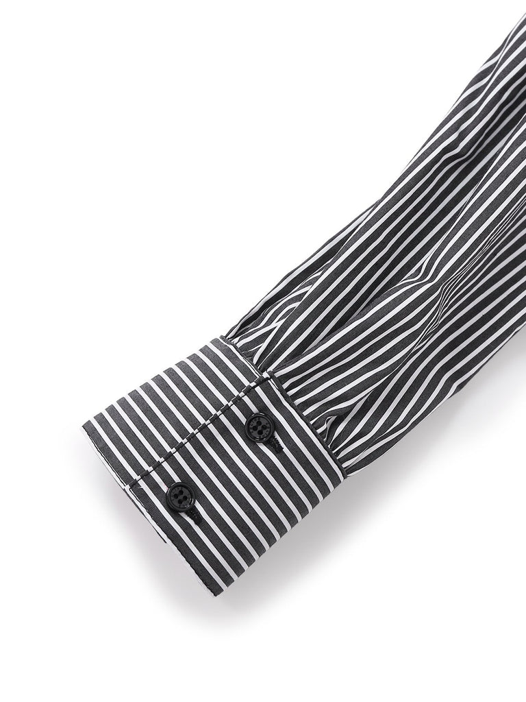 [Vorverkauf] Schwarz 1940er Rüschen Revers Vertikal Streifen Bluse