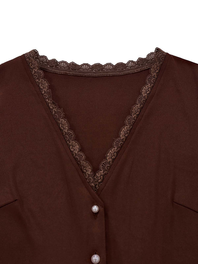 [Vorverkauf] Karamell 1930er Kariert Patchwork Stricken Jumpsuit