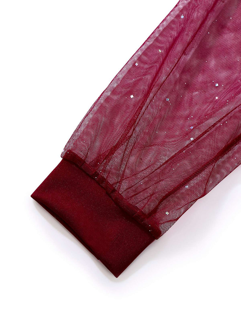 1960er Solide Glitzer V-Ausschnitt Netz Körperbetont Kleid