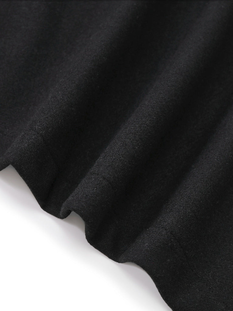 Schwarz 1960er Revers Kariert Kunstwolle Jacke