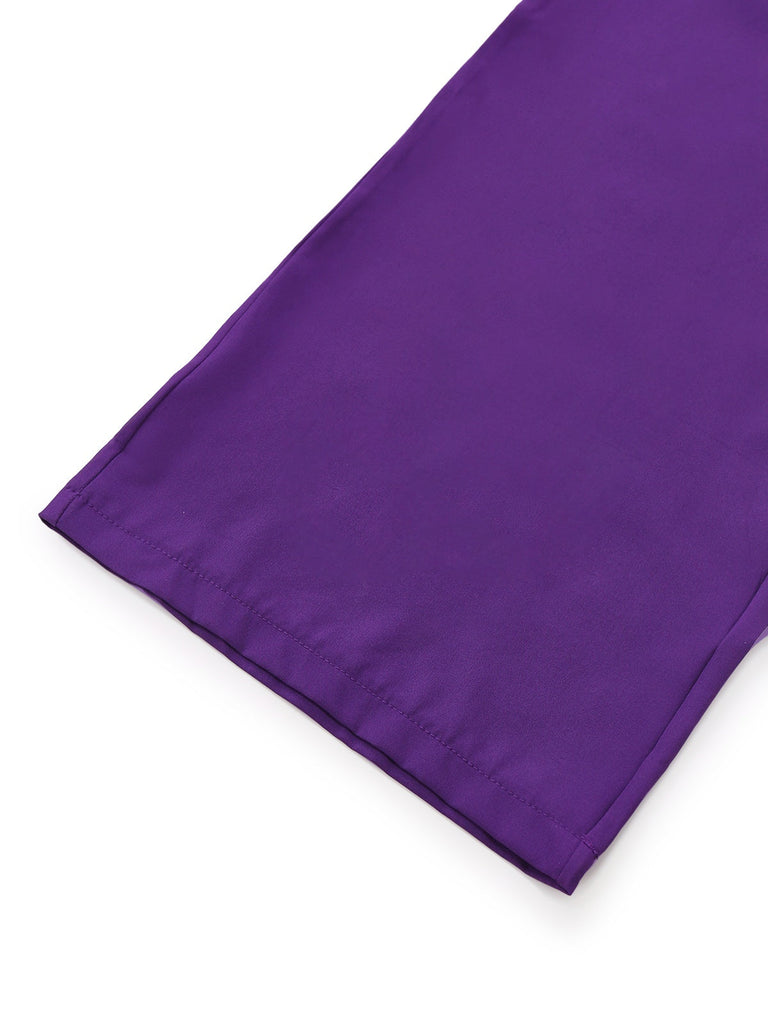 Lila 1980er Solide Unregelmäßig Ärmel Tailliert Jumpsuit