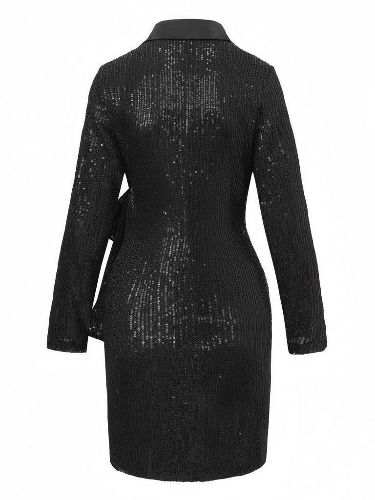 1960er Revers Pailletten Taille Bindung Lang Jacke