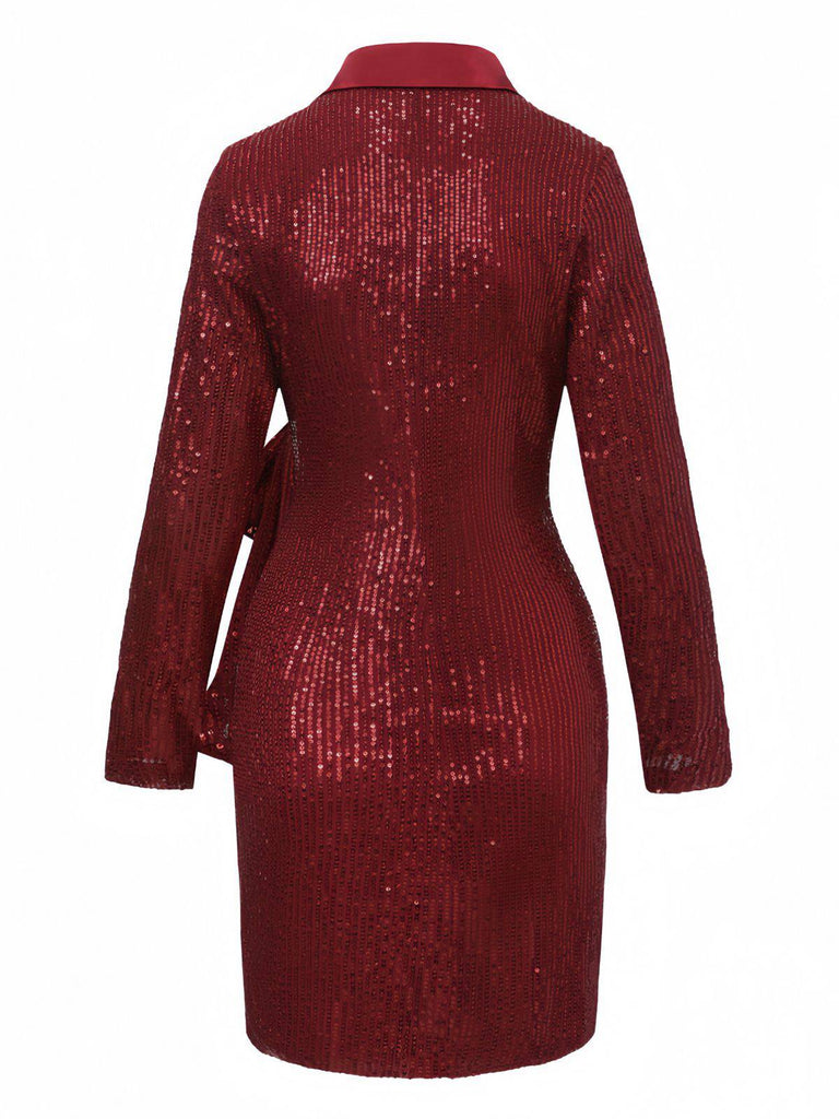 1960er Revers Pailletten Taille Bindung Lang Jacke