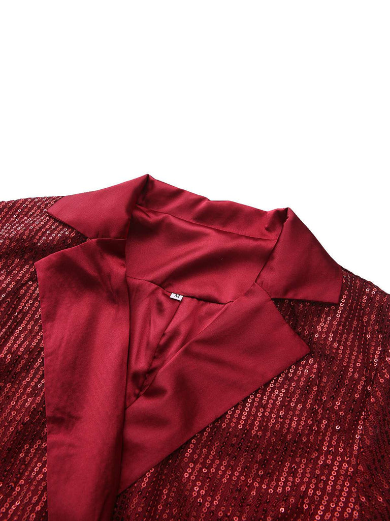 1960er Revers Pailletten Taille Bindung Lang Jacke