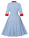 Blau 1950er Kontrast Bindehals Hoch Kragen Kleid