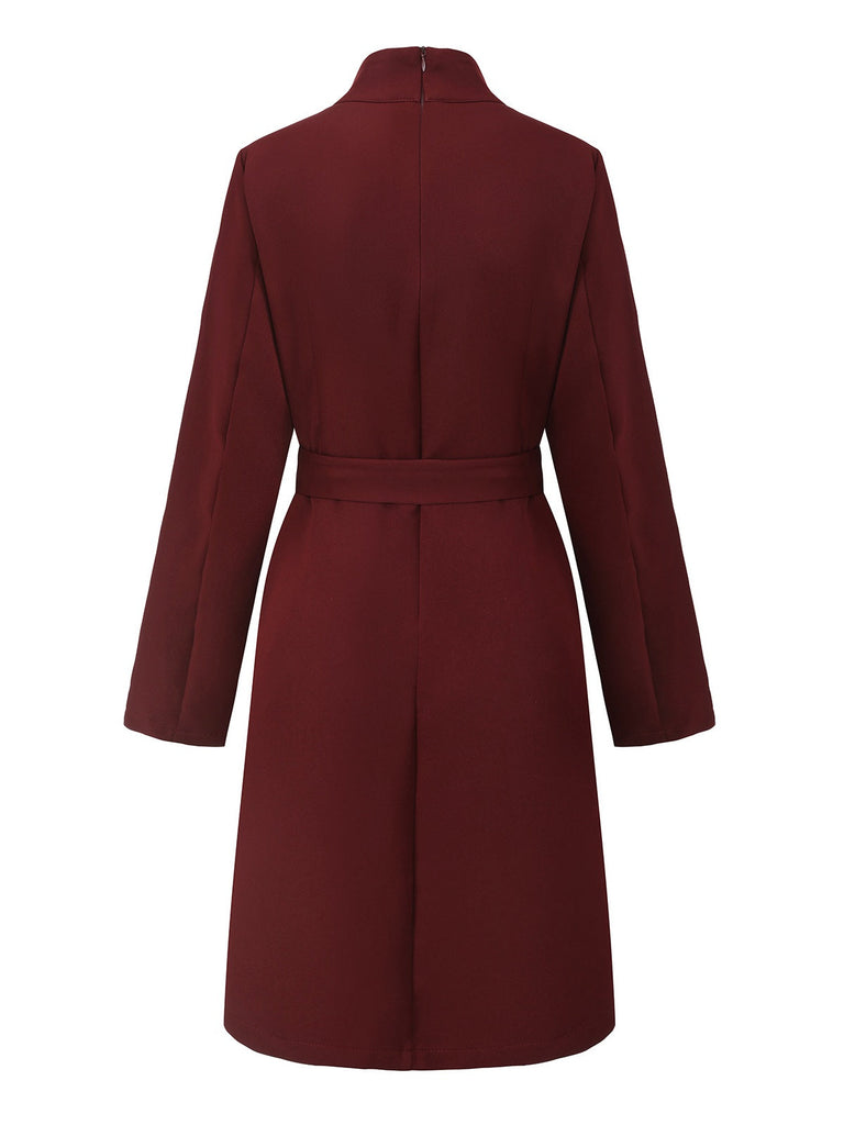 1940er Solide Rollkragen Gürtel Tasche Kleid