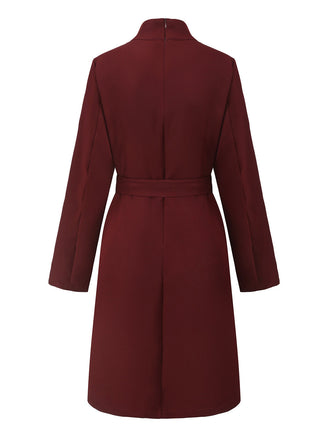 1940er Solide Rollkragen Gürtel Tasche Kleid