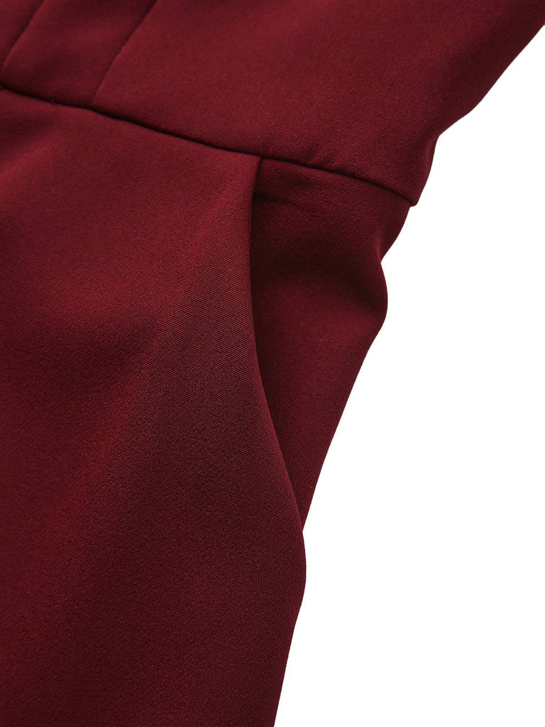 1940er Solide Rollkragen Gürtel Tasche Kleid