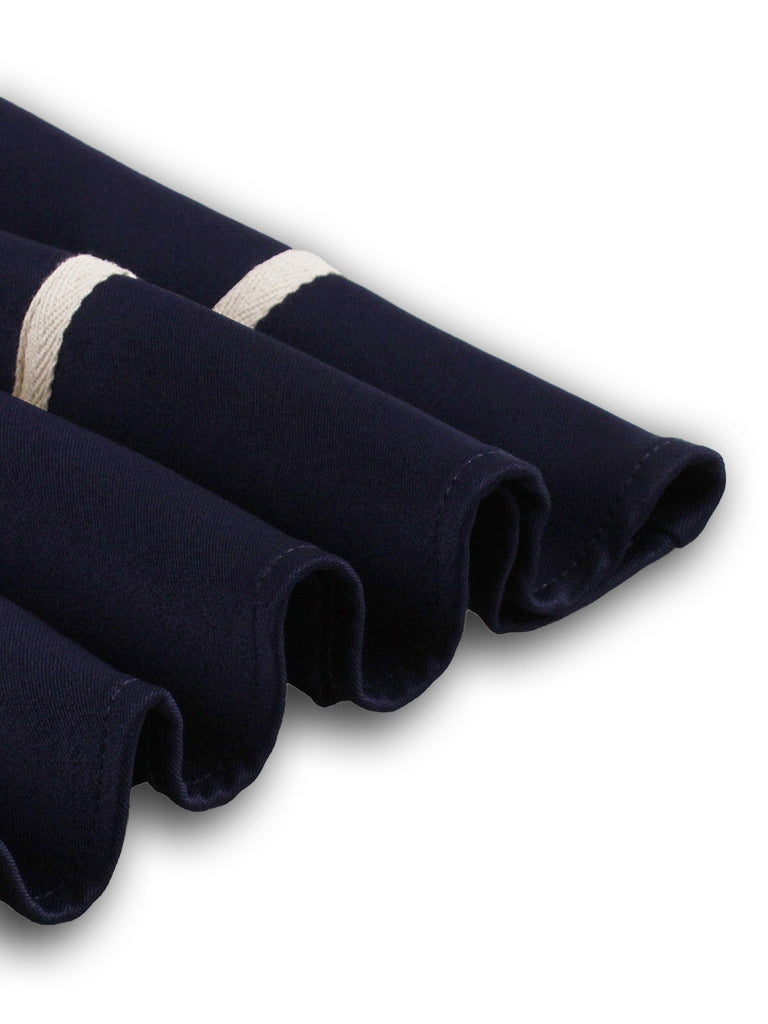 Marineblau 1950er Nautisch Quadratischer Hals Gürtel Kleid