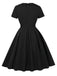 Schwarz 1950er Solide 3D Rose Revers Swing Kleid