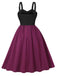 Purpurrot 1950er Katze Breite Träger Swing Kleid