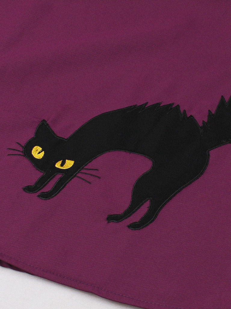 Purpurrot 1950er Katze Breite Träger Swing Kleid