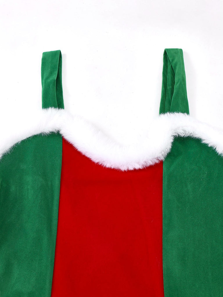 Rot & Grün 1960er Weihnachten Plüsch Trim Kleid Set