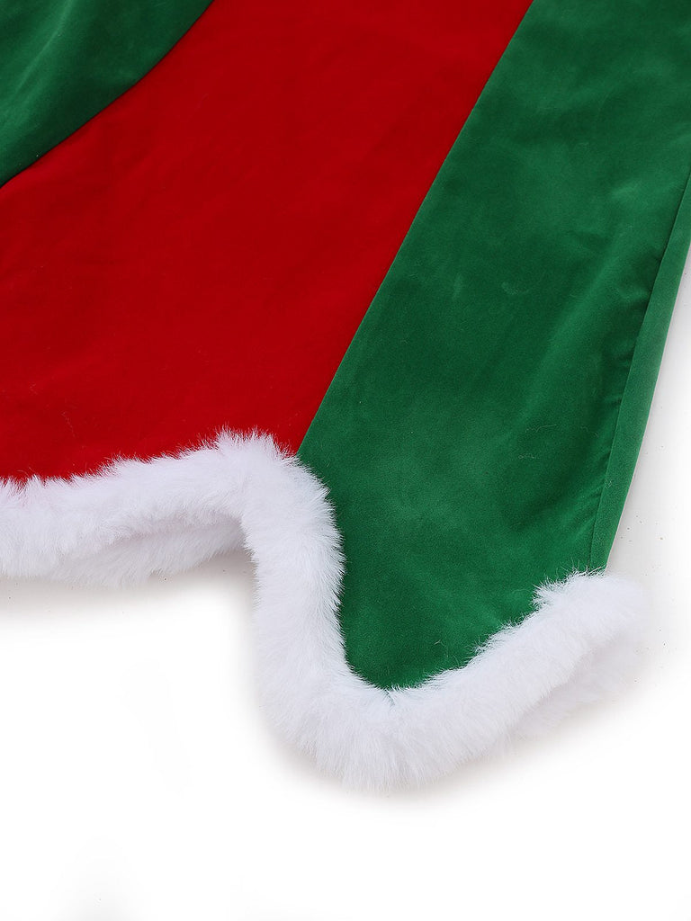 Rot & Grün 1960er Weihnachten Plüsch Trim Kleid Set