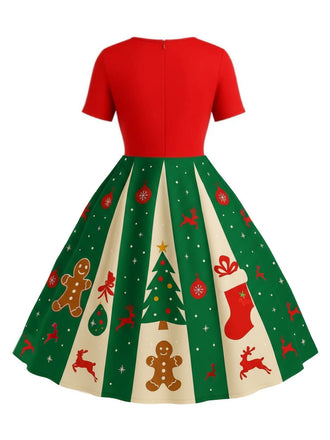 [Vorverkauf] [Übergröße] Rot & Grün 1950er Weihnachten Schneeflocke Swing Kleid