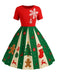 [Vorverkauf] [Übergröße] Rot & Grün 1950er Weihnachten Schneeflocke Swing Kleid
