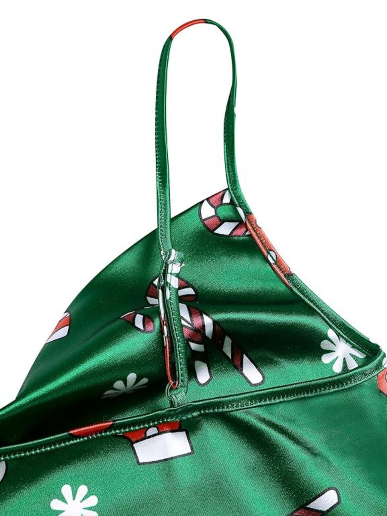 [Vorverkauf] Grün 1960er Weihnachten Wasserfallausschnitt Slip Kleid