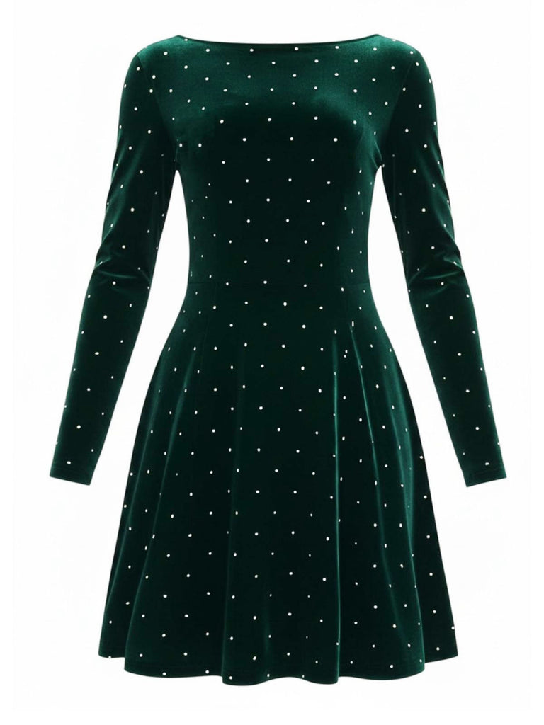 1980er Samt Strassstein Tailliert Party Kleid