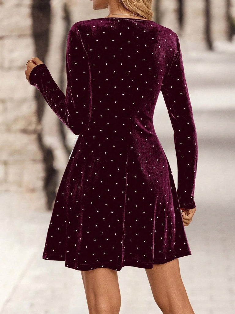 1980er Samt Strassstein Tailliert Party Kleid