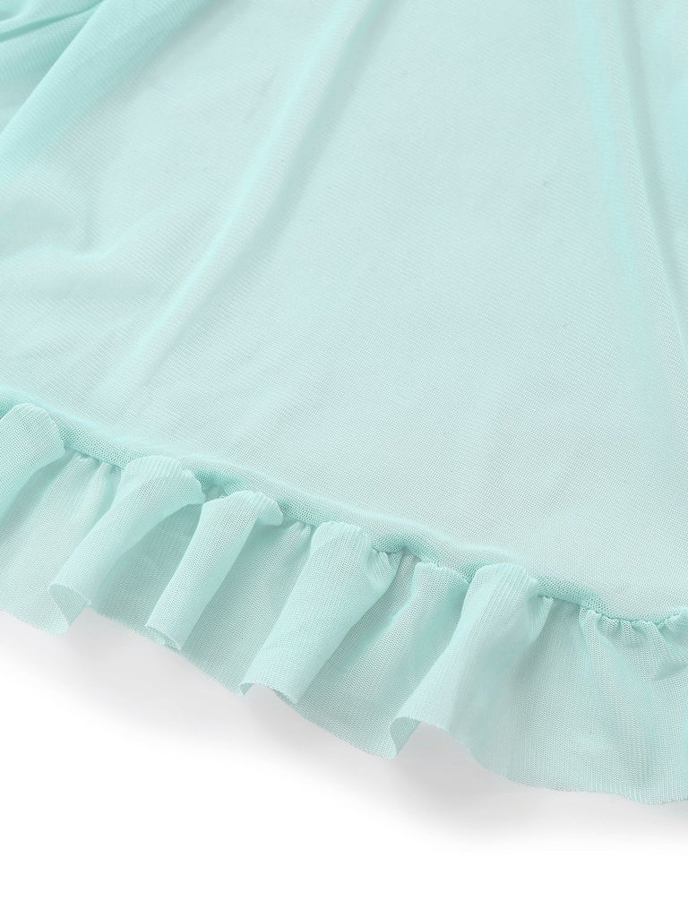 Aqua Blau 1980er Spitze Bogen Dessous Set