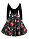 1950er Weihnachten V-Ausschnitt Pelzkragen Swing Kleid