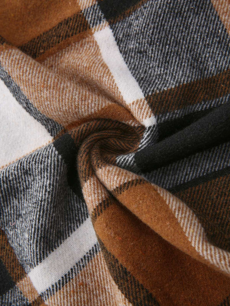 Braun 1970er Kariert V-Ausschnitt Tasche Overall Kleid