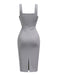 [Vorverkauf] Grau 1960er Solide Bogen Caped Midi Bodycon Kleid