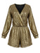 Gold 1970er V-Ausschnitt Pailletten Langarm Romper