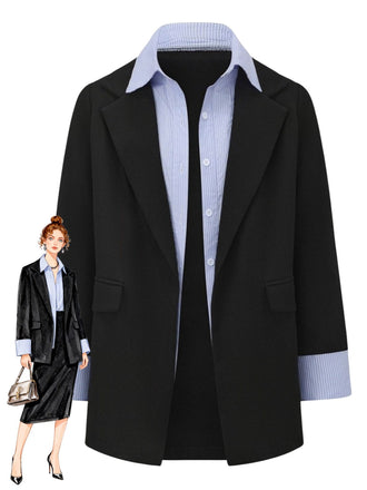 Schwarz 1950er Streifen Revers Kunst Zweiteilig Blazer