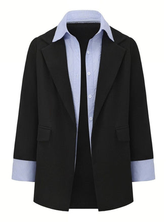 Schwarz 1950er Streifen Revers Kunst Zweiteilig Blazer