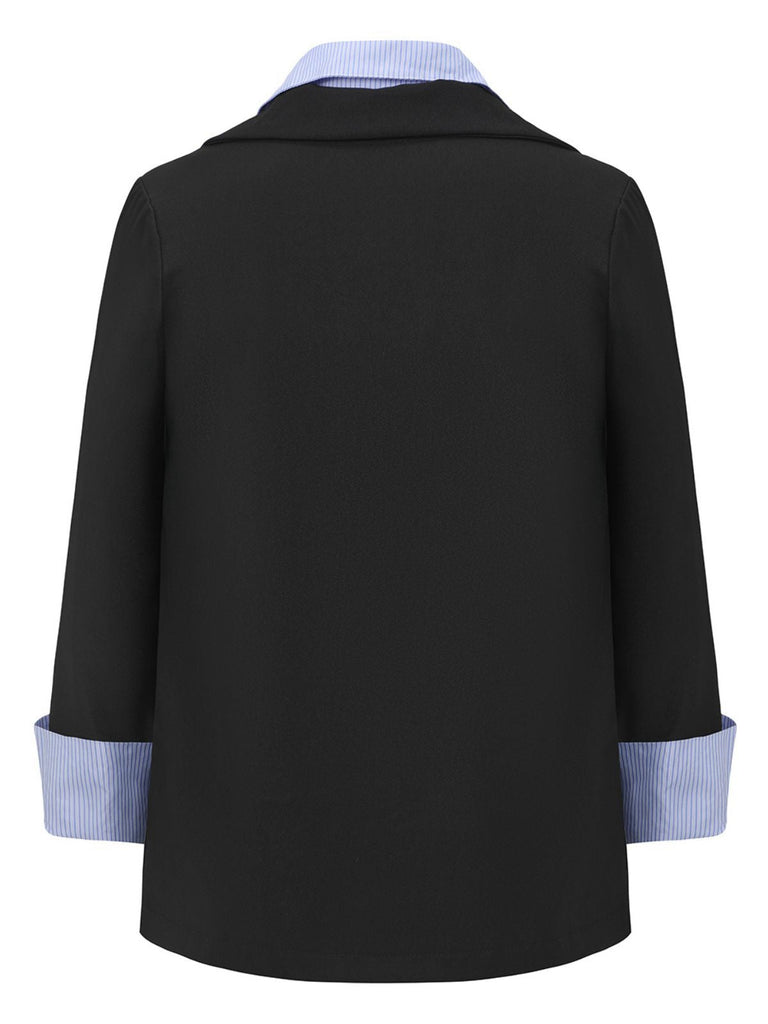 Schwarz 1950er Streifen Revers Kunst Zweiteilig Blazer