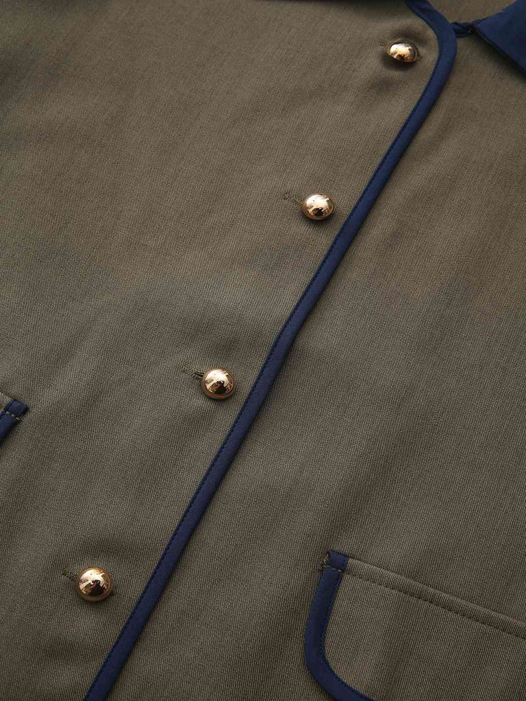 Grün 1950er Revers Farbblock Anzug Jacke