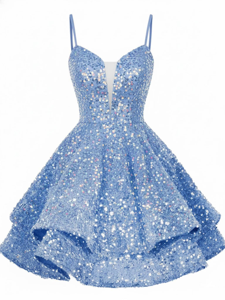 Rot 1950er Pailletten Tief-V Schnür Mini Party Kleid