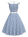 [Vorverkauf] Blau 1950er Matrosenkragen Plaid Ärmellos Gürtel Kleid