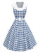 [Vorverkauf] Blau 1950er Matrosenkragen Plaid Ärmellos Gürtel Kleid