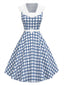 [Vorverkauf] Blau 1950er Matrosenkragen Plaid Ärmellos Gürtel Kleid