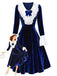 [Vorverkauf] Königsblau 1940er Samt V-Ausschnitt Spitze Bogen Kleid