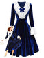 [Vorverkauf] Königsblau 1940er Samt V-Ausschnitt Spitze Bogen Kleid