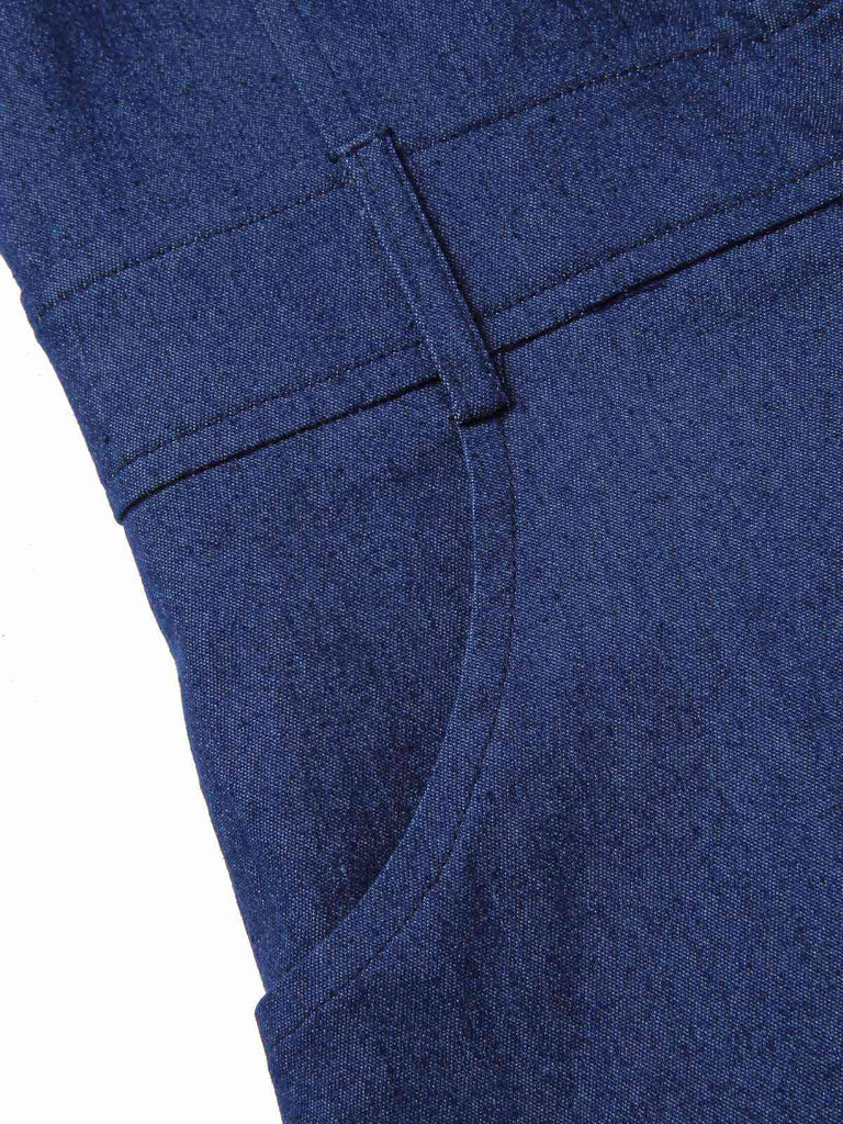 [Vorverkauf] Dunkelblau 1940er Baumwolle Jeansstoff A-Linie Kleid