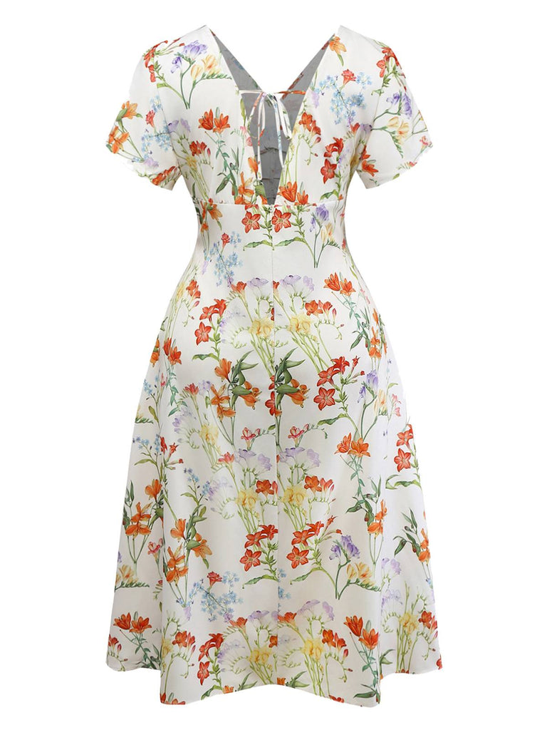 [Vorverkauf] [Übergröße] Weiß 1930er Blumen Gerüschtes Kleid