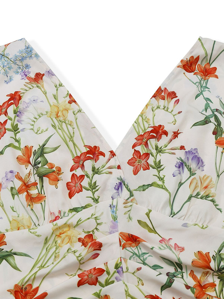 [Vorverkauf] [Übergröße] Weiß 1930er Blumen Gerüschtes Kleid