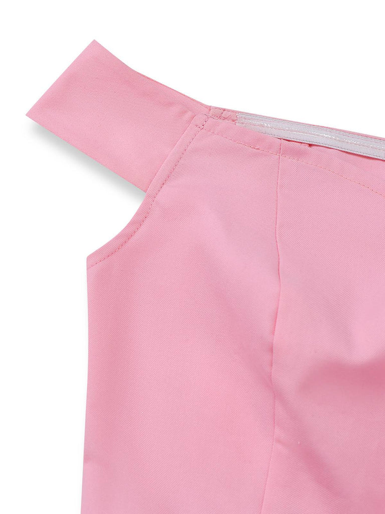 [Vorverkauf] Rosa 1950er Herzausschnitt Rose Netz Schulterfrei Kleid