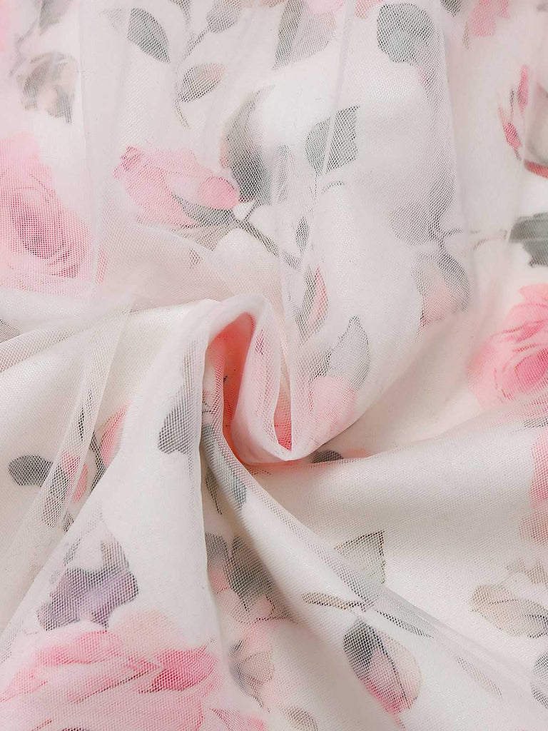 [Vorverkauf] Rosa 1950er Herzausschnitt Rose Netz Schulterfrei Kleid