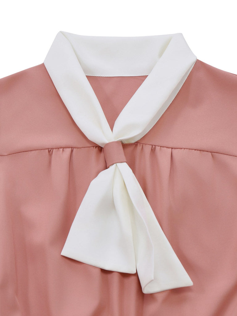 [Vorverkauf] Rosa 1920er Tie Neck Embroidery Large Pockets Kleid