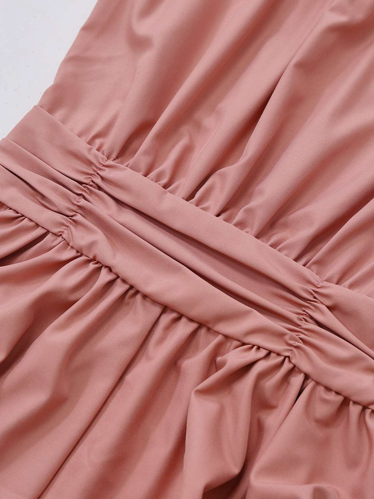 [Vorverkauf] Rosa 1920er Tie Neck Embroidery Large Pockets Kleid