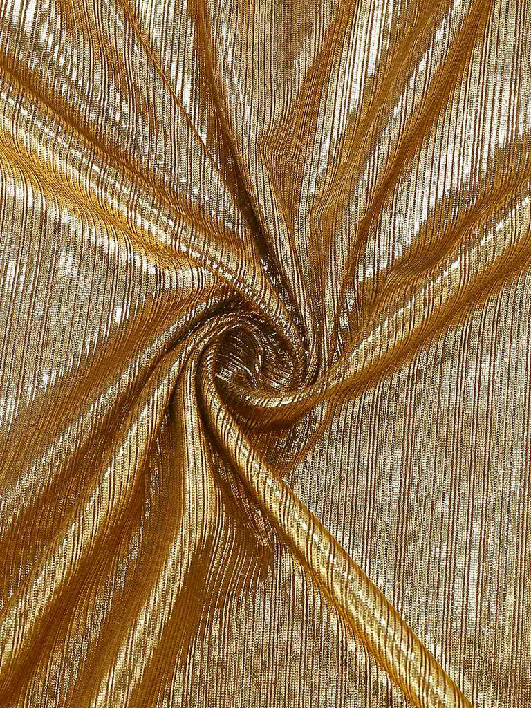 Gold 1970er Fledermaus Ärmel Taille Gerüschtes Kleid