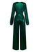 Dunkelgrün 1930er Metallisch V-Ausschnitt Laternenärmel Jumpsuit
