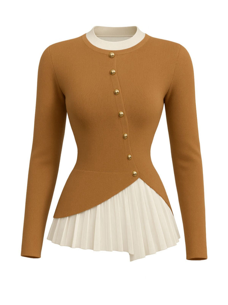 Braun 1970er Unregelmäßig Taste Patchwork Stricken Top