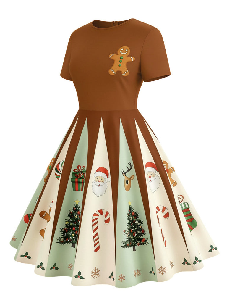 [Vorverkauf] Braun 1950er Weihnachten Lebkuchen Swing Kleid