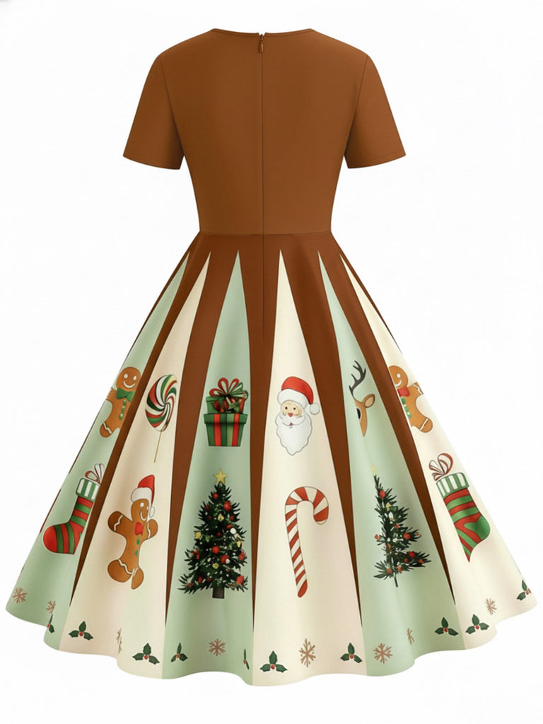 Schwarz 1950er Weihnachten Schneeflocke Swing Kleid